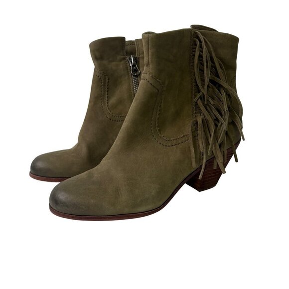 Sam Edelman | Women's "Louie" Olive Green Suede Fringe Ankle Boots Size 9.5 - Picture 2 of 13